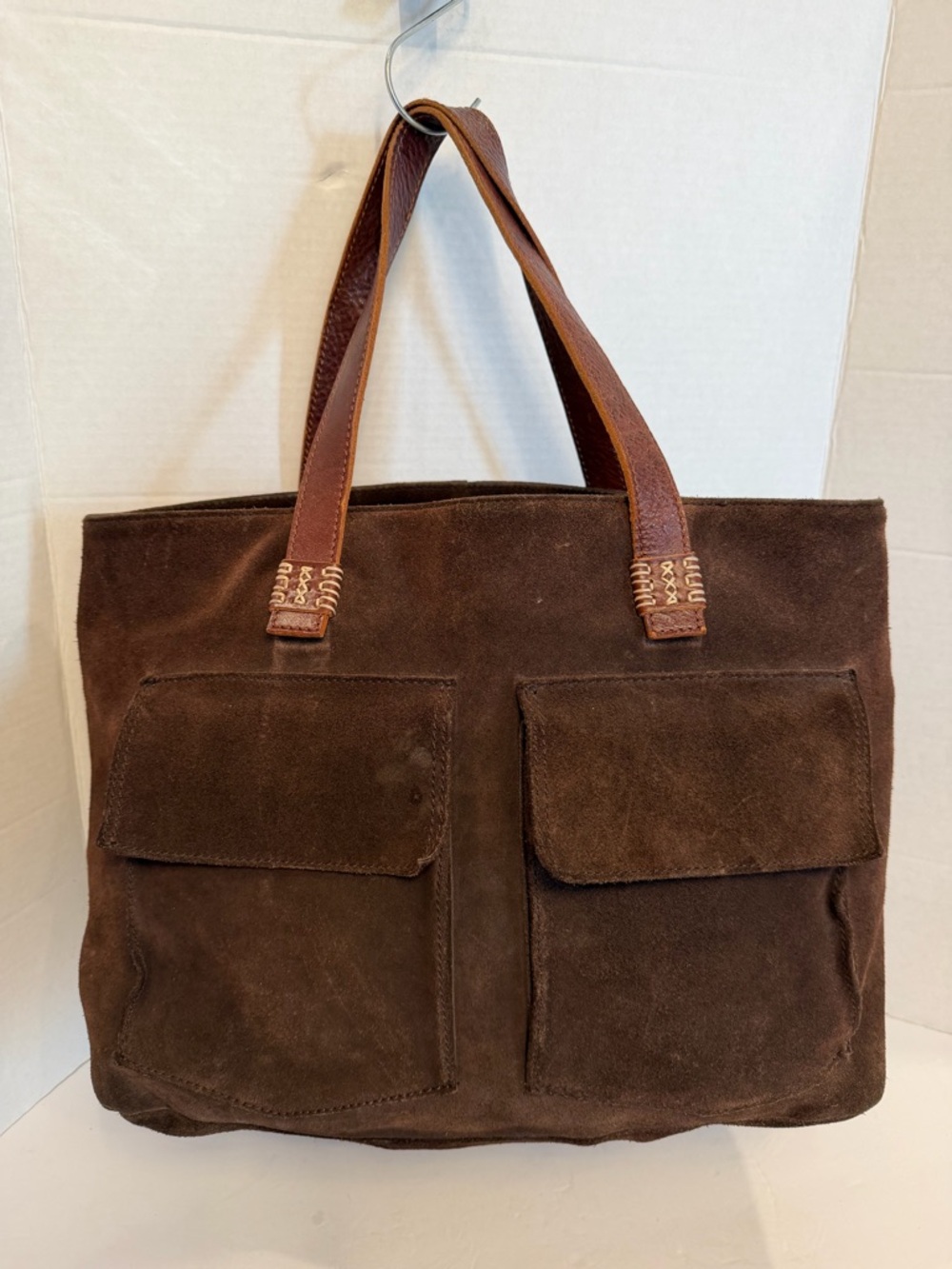 SUNDANCE Brown Suede Tote Bag with Front Pockets